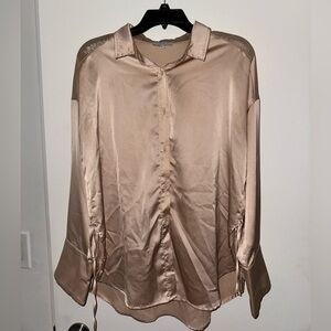 Rose gold button down satin blouse